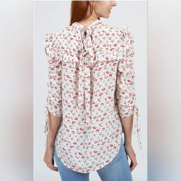 VERONICA BEARD Howell Floral-Print Silk Ruffle Top